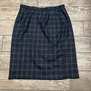 Pendleton Womens Skirt Green Plaid Midi Pencil 100% Wool USA 16 Academia School
